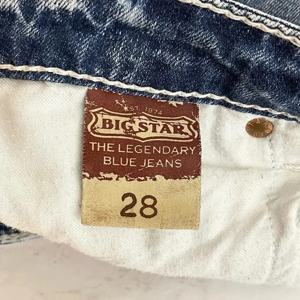 Big Star Liv Capri Jeans Size 28 Acid Wash Low Rise Embroidered Pockets Denim - Picture 8 of 9